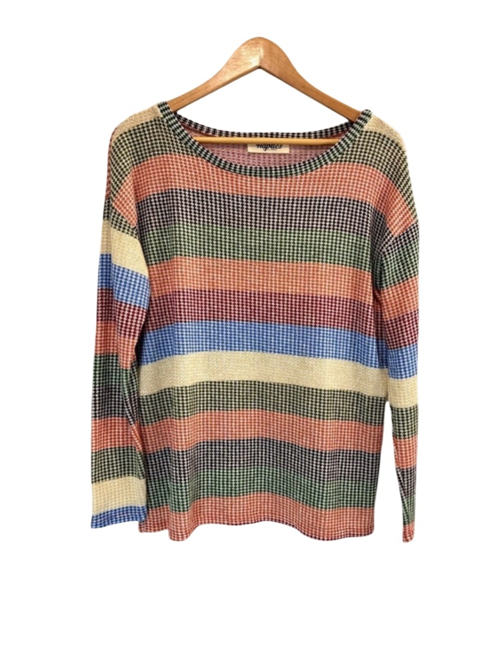 Orange and Green Crew Neck Striped Sweater - Picture 1 of 4